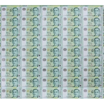 新加坡$5 45连体整版塑料钞