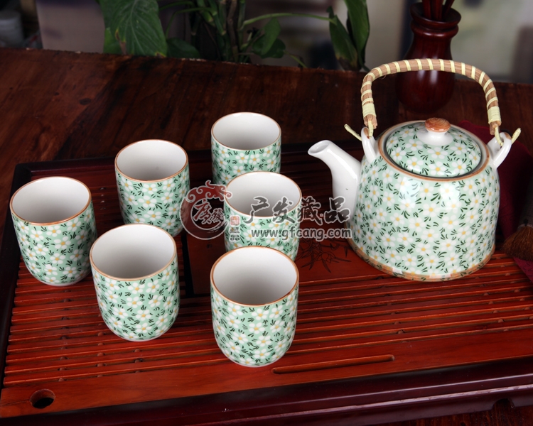 景德镇陶瓷器 7头大提梁壶茶壶茶盘整套装大号过滤茶杯