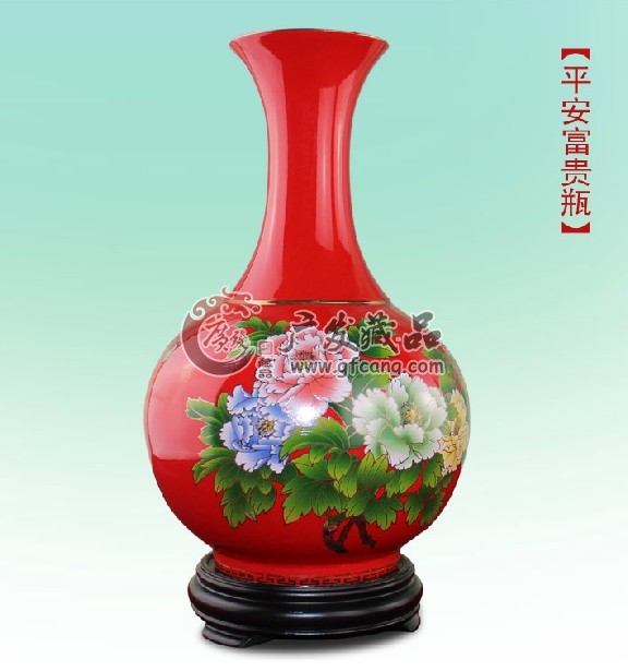 醴陵中国红瓷花瓶平安富贵
