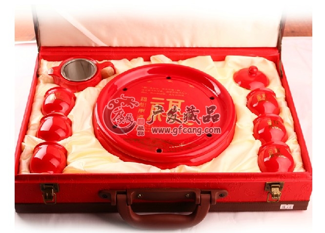 中国红瓷福如东海茶具套装