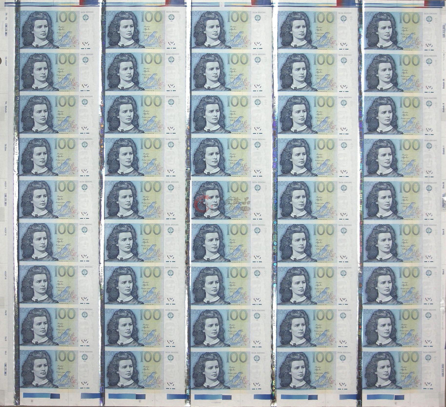 爱沙尼亚100 krooni 45连体整版钞
