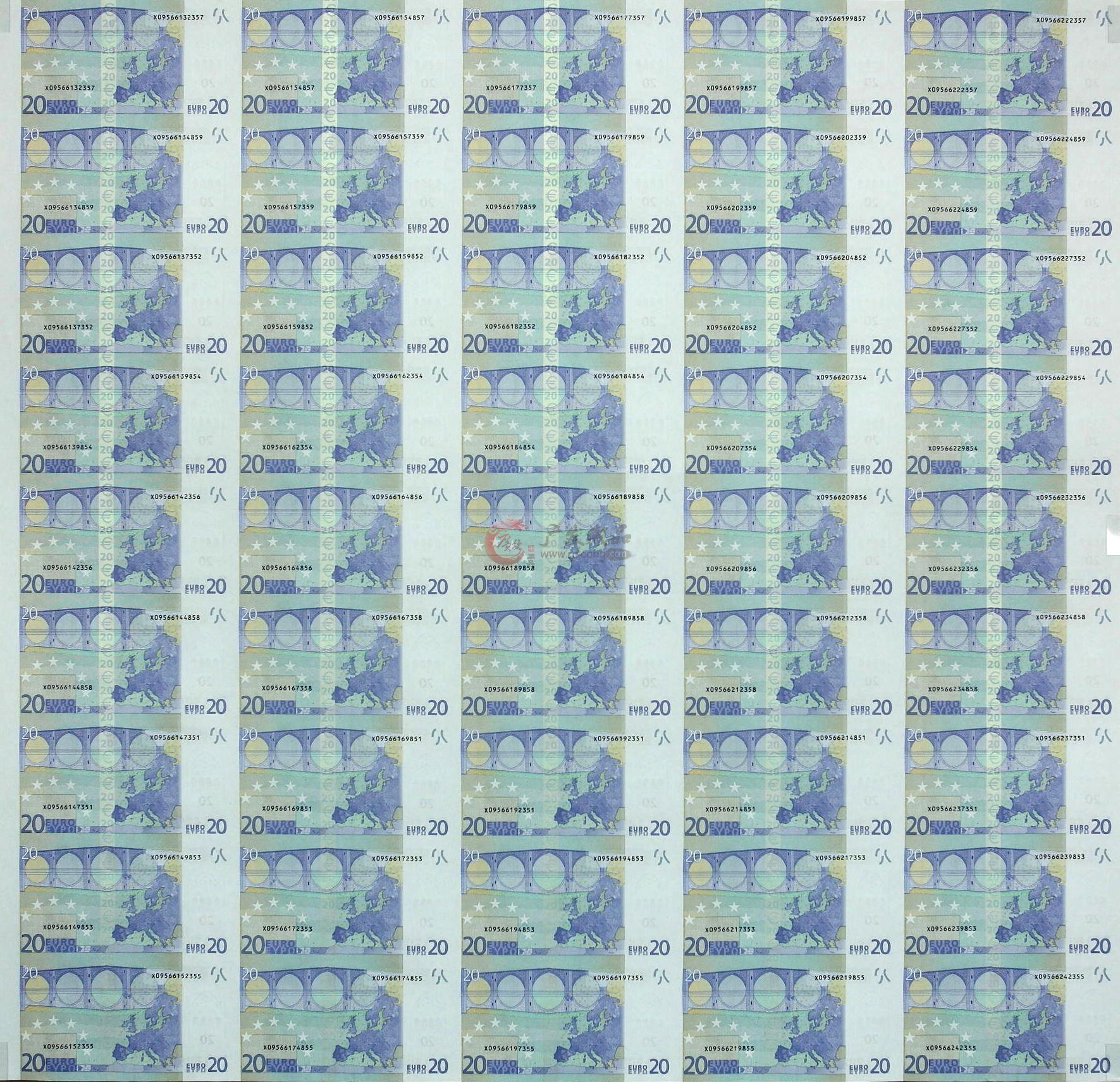 20 Euro 45连体整版钞（欧元）