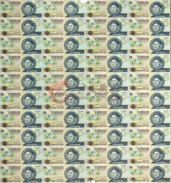 巴哈马$1 40连体整版钞