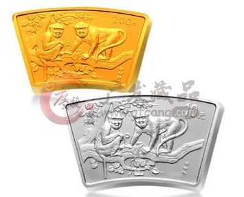 2004年猴年扇形生肖银币（扇银猴）一枚完美无缺的金银币
